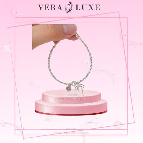 Lắc tay chuỗi hạt charm tim đá hồng nơ xinh ngọc trai